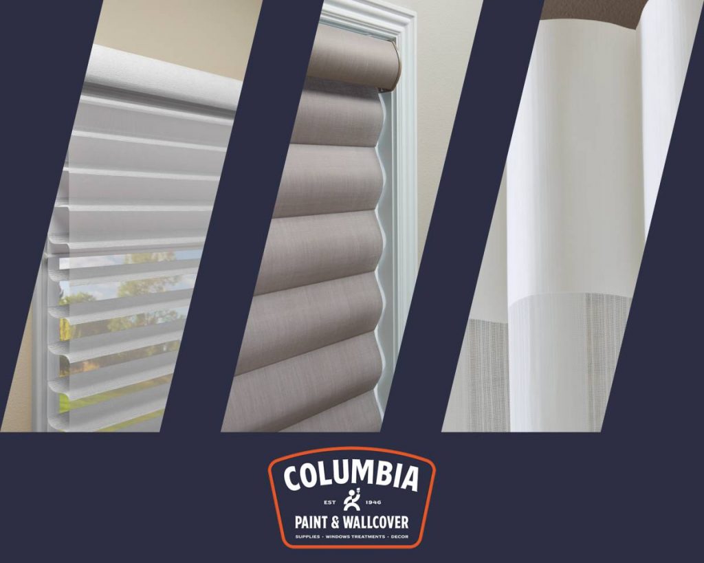 Triptych of Hunter Douglas Silhouette® Sheer Shades, Luminette® Privacy Sheers, and Pirouette® Sheer Shades near Columbia & Spring Hill, Tennessee (TN)